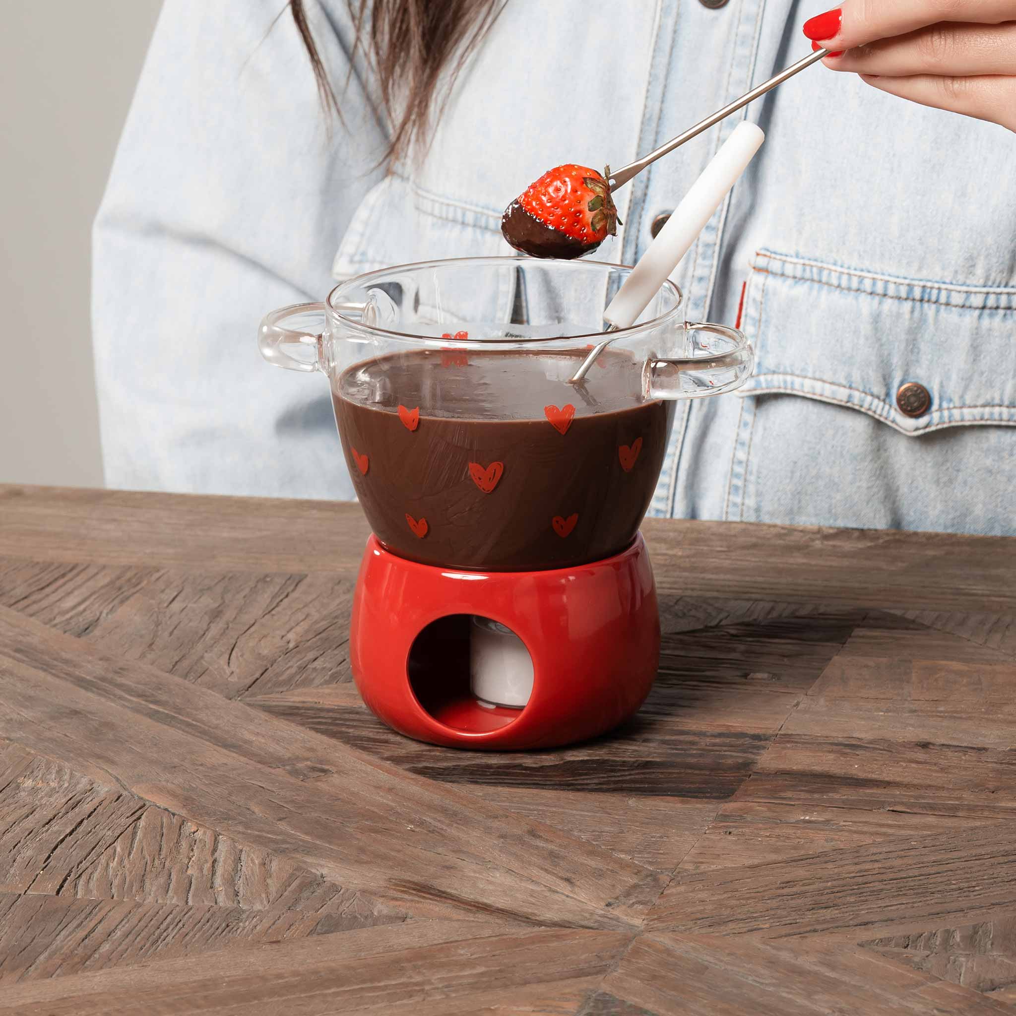 Corazones de fondue de chocolate - base roja