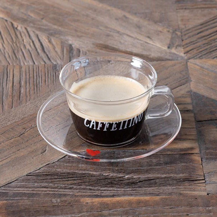 Set 2 tazzine espresso con piattino Caffettino cuori rossi — Simple Day