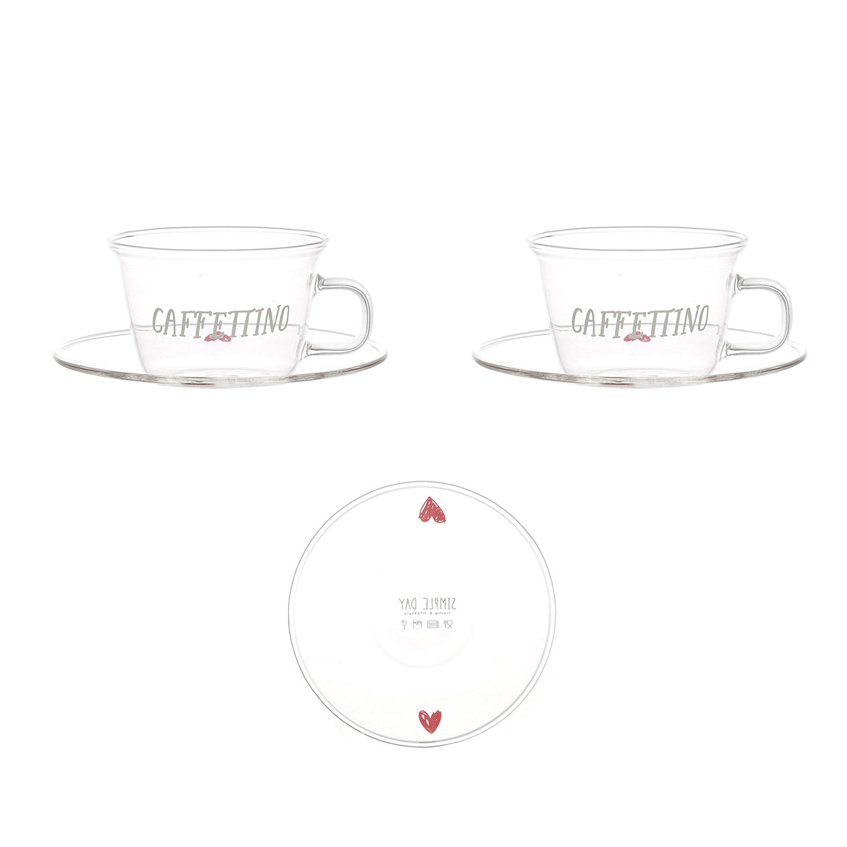 Set of 2 espresso cups with saucer Caffettino red hearts