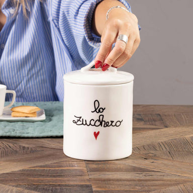 Barattoli contenitori porta dolci biscotti sale zucchero caffè bianco set  da 5 decoro cuore per casa