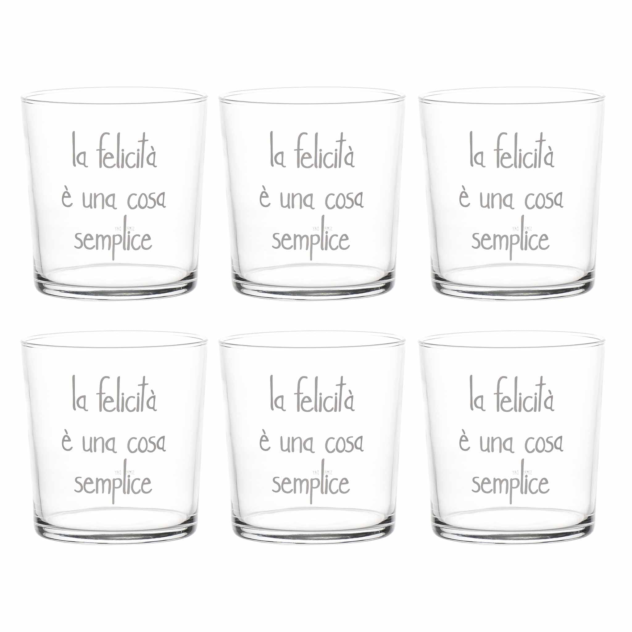 Set of 6 water glasses Happiness is a simple thing