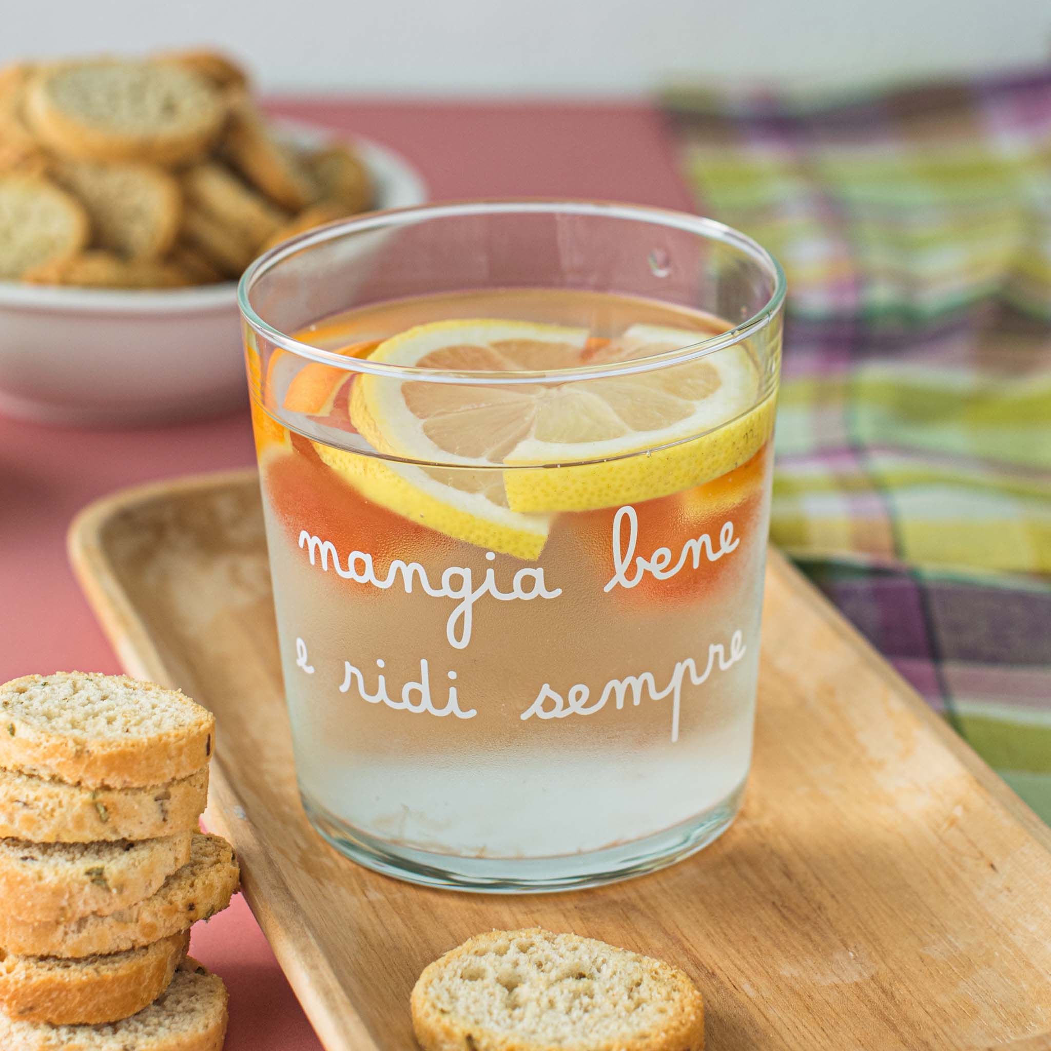 Set 6 Bicchieri acqua Mangia bene e ridi sempre