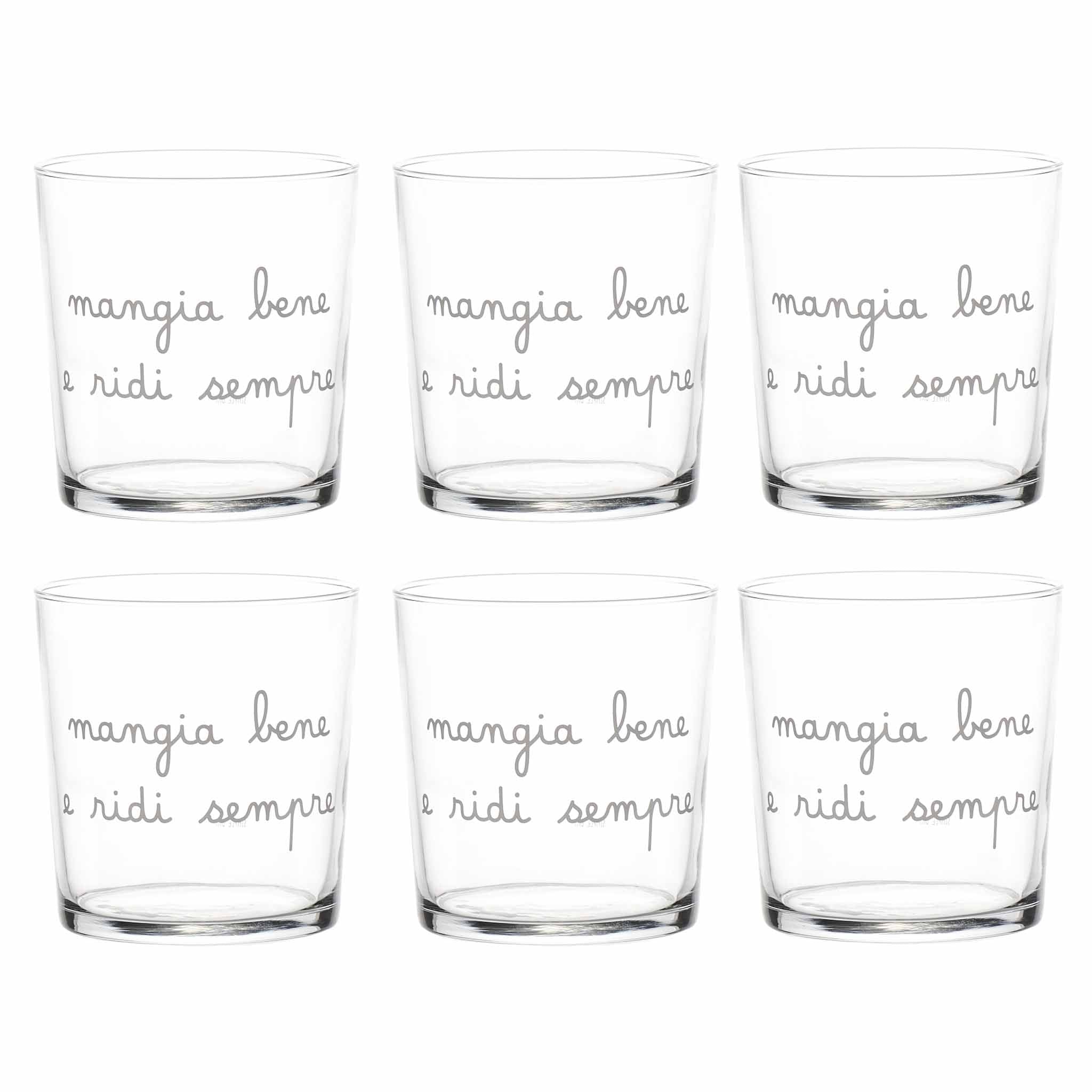 Set 6 Bicchieri acqua Mangia bene e ridi sempre