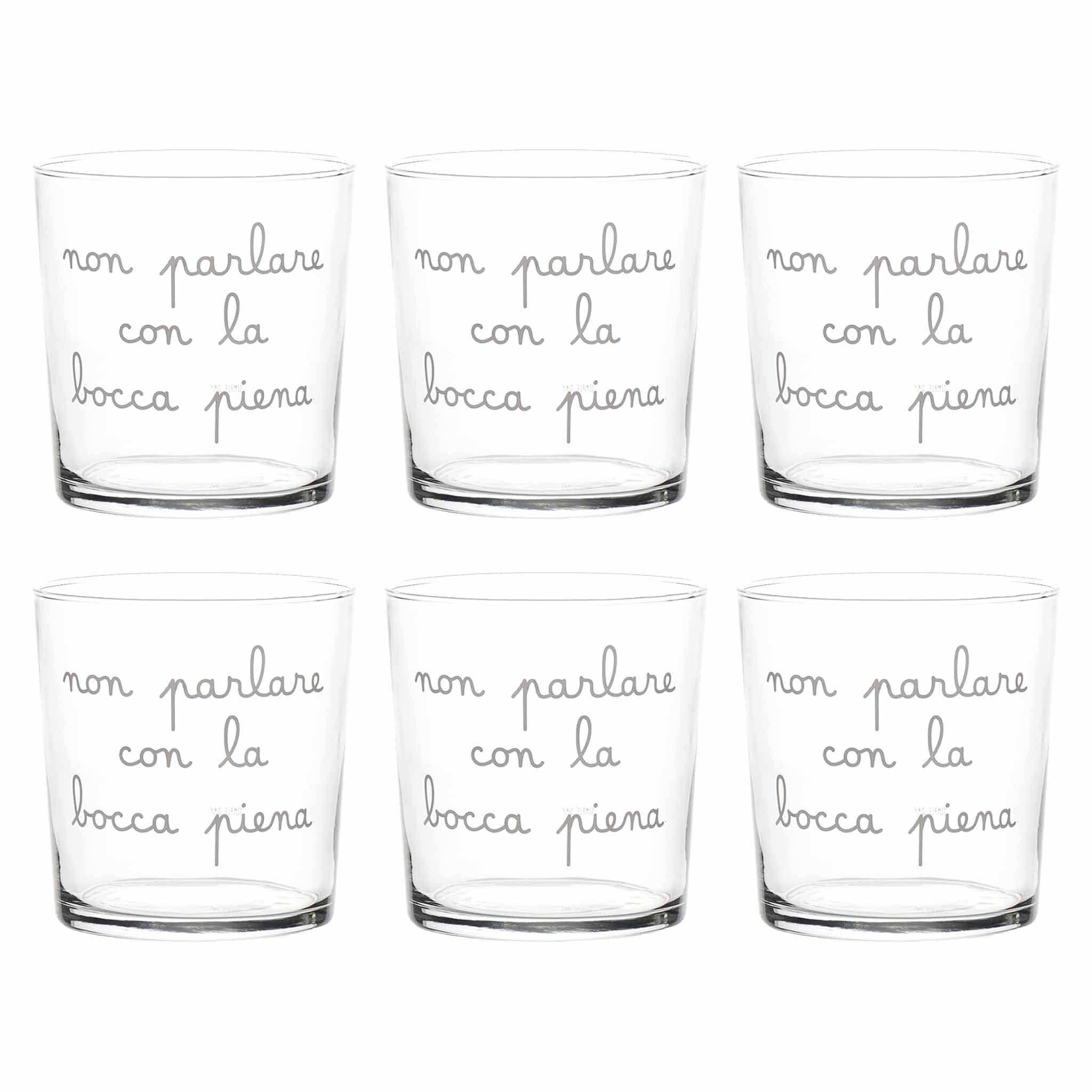 Set 6 Bicchieri acqua Non parlare con la bocca piena