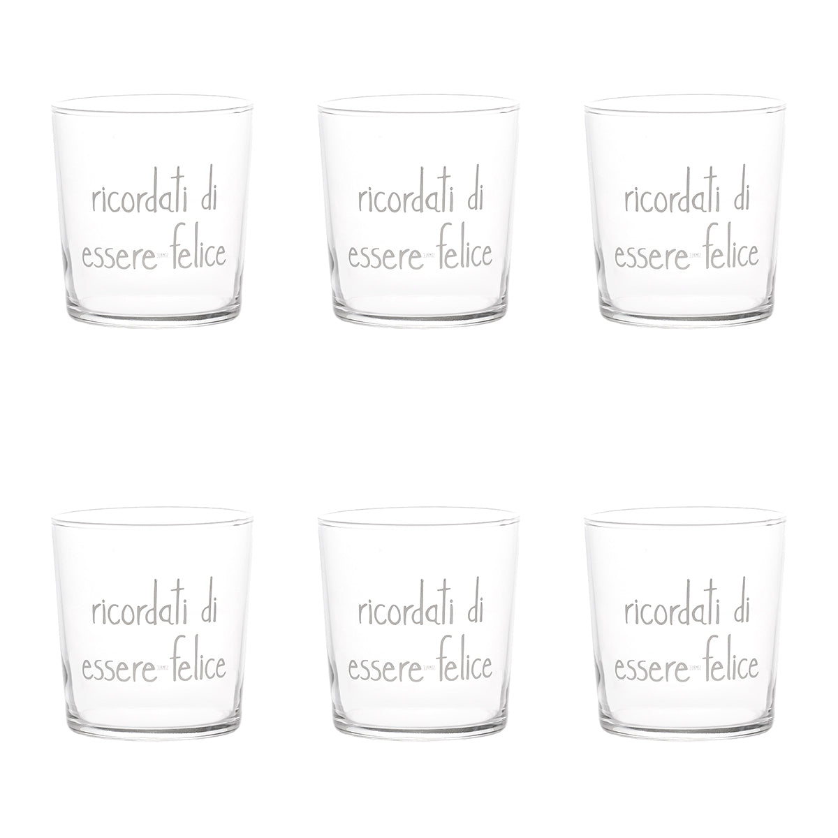 Set of 6 water glasses Remember to be happy