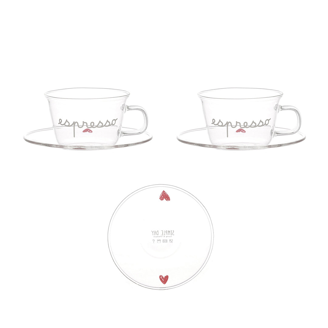Set of 2 espresso cups with saucer Espresso red hearts
