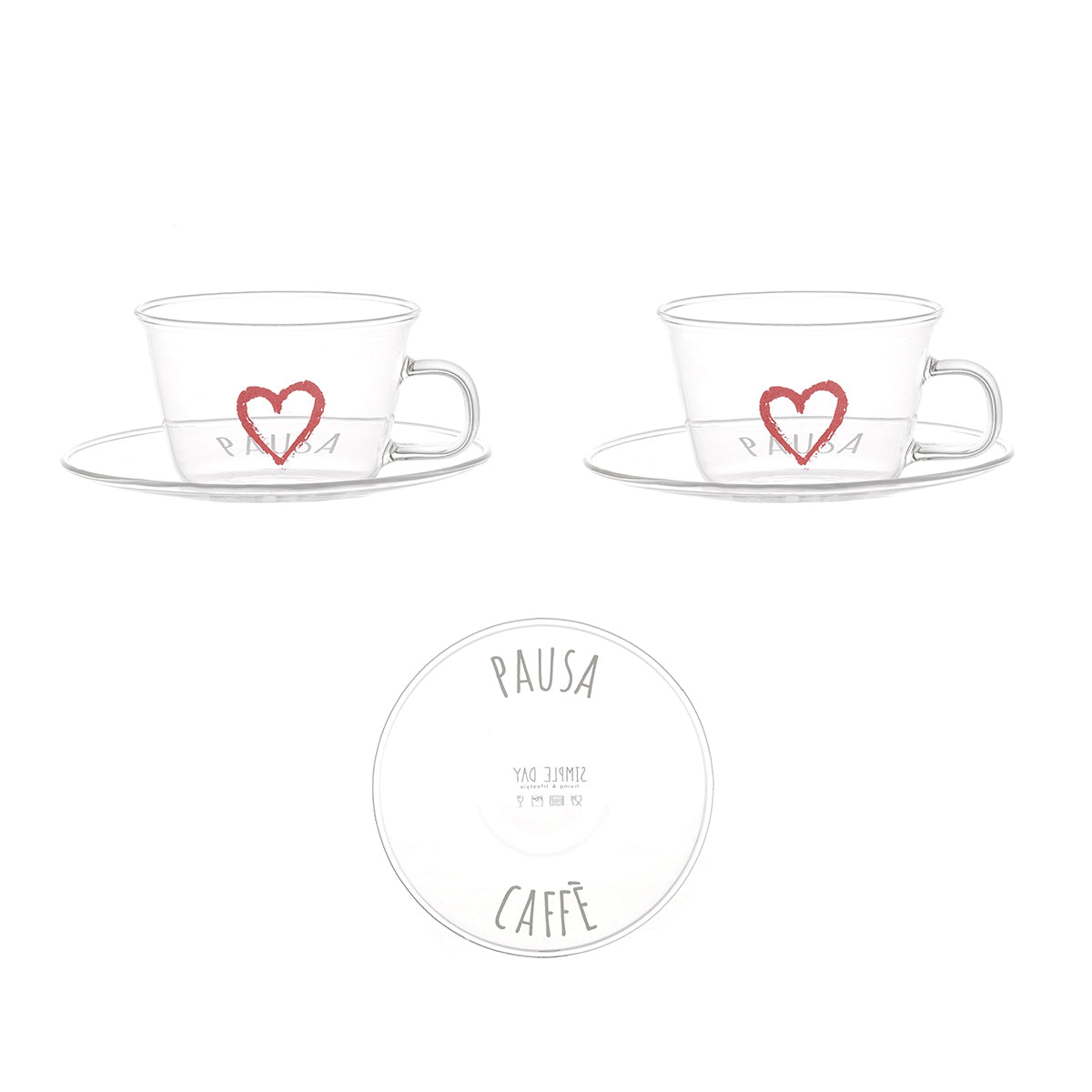 Set of 2 espresso cups with saucer Coffee Break red heart