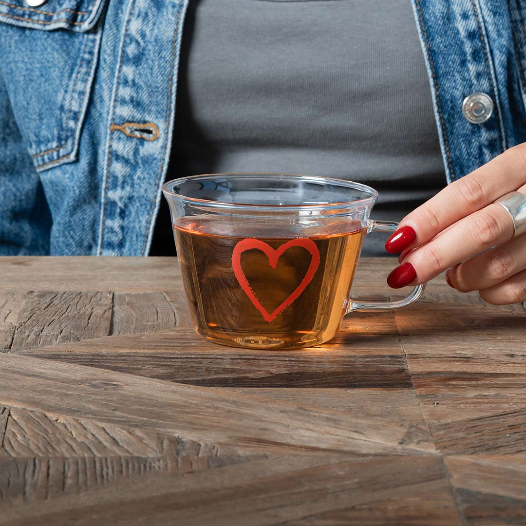 Tazza da tè in vetro vintage con manico e cucchiaio (2 pezzi Tazza da tè in vetro vintage con manico e cucchiaio (2 pezzi