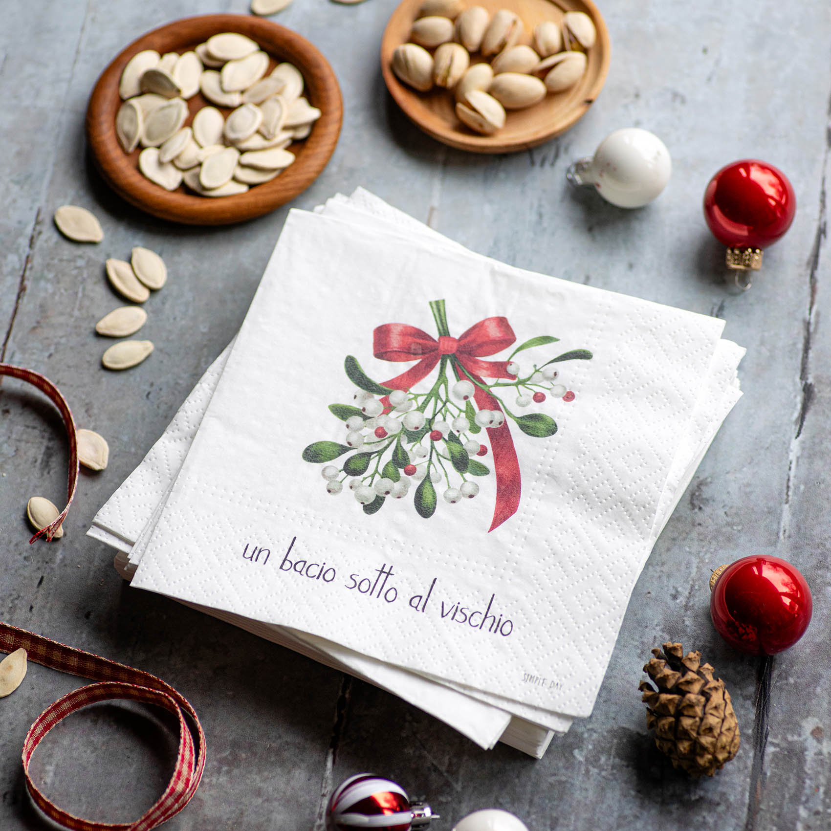 Set 20 tovaglioli in carta Un bacio sotto al vischio