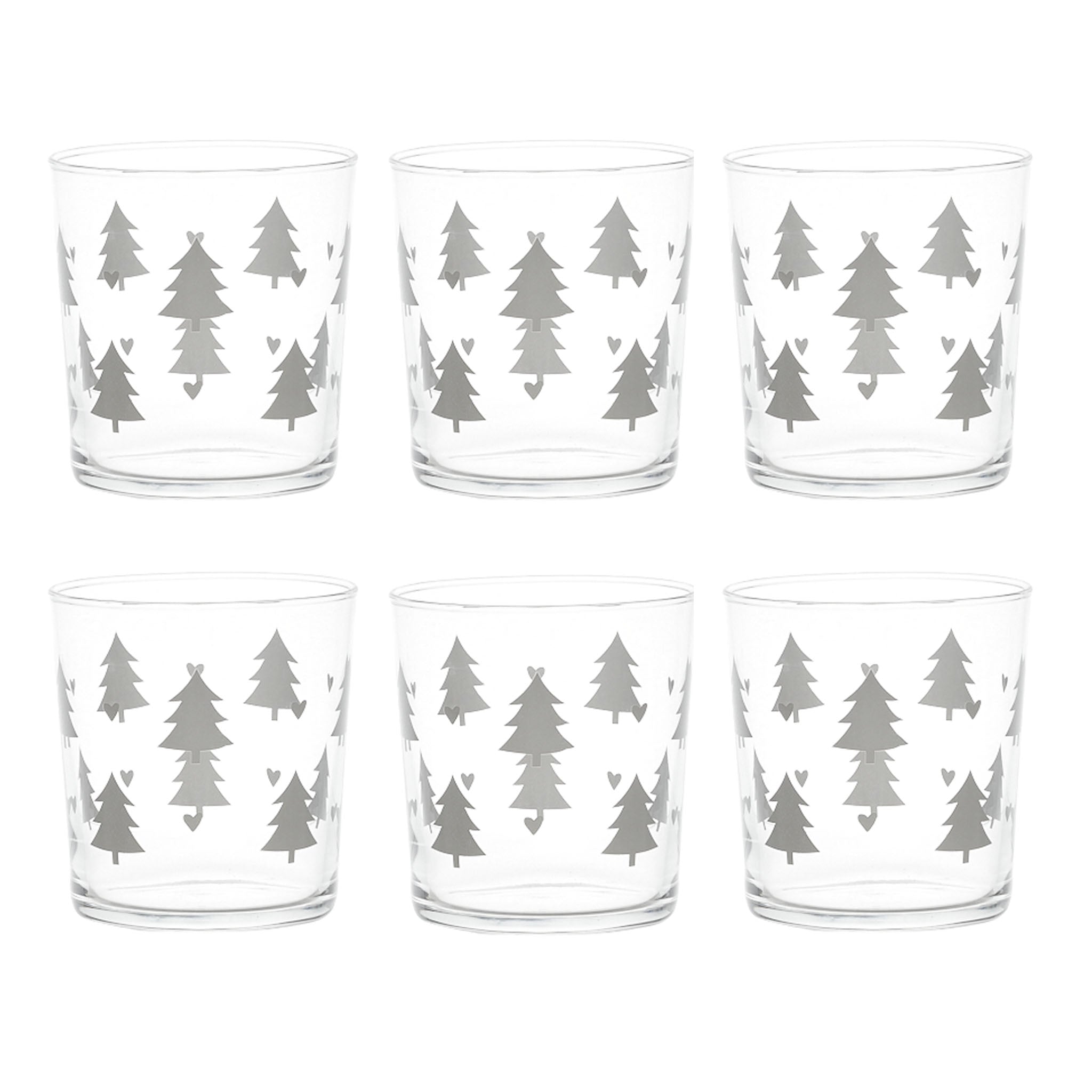 Set 6 glasses water trees hearts