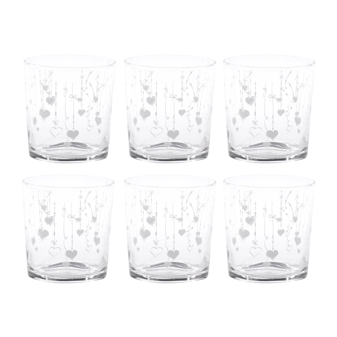 Set 6 glasses water waterfall of hearts