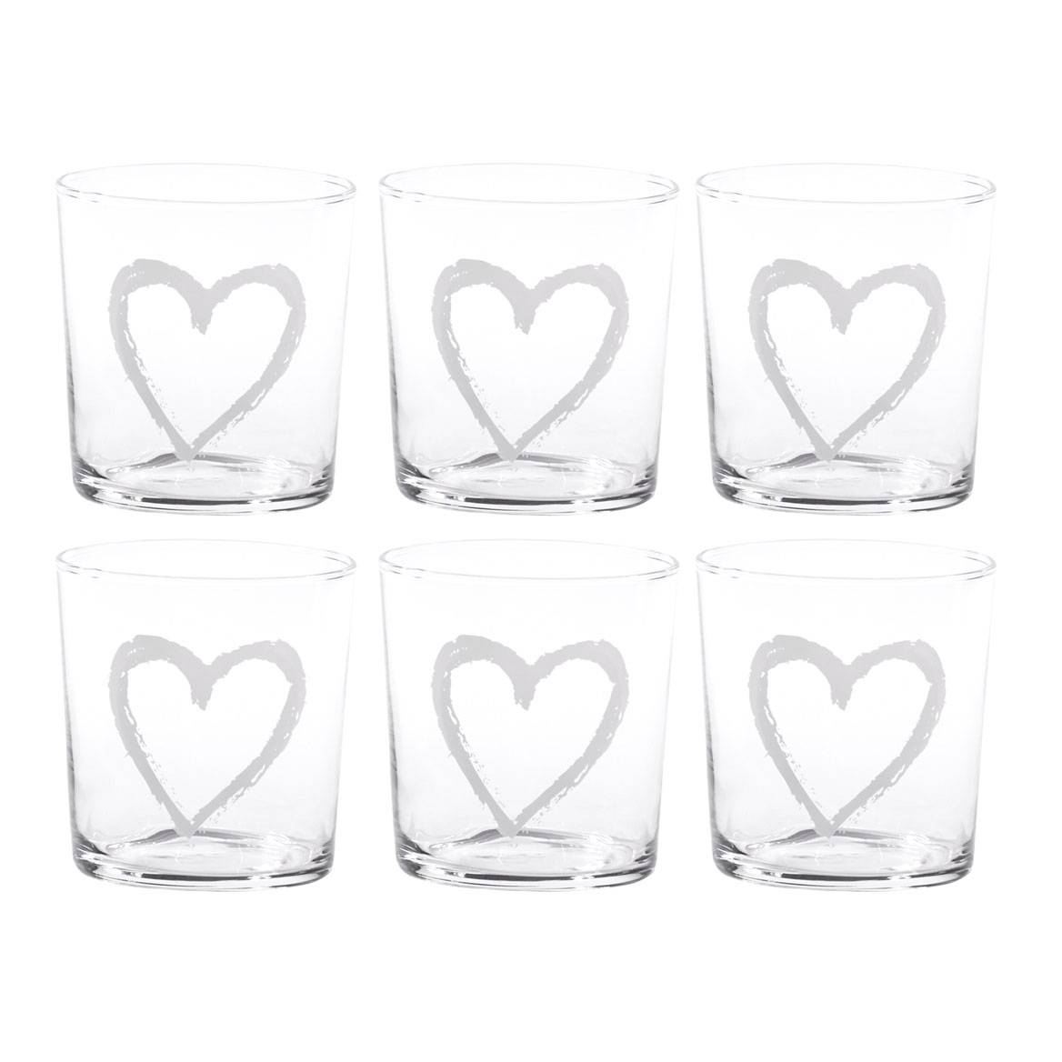 Set 6 Water Glasses Heart Graffiti