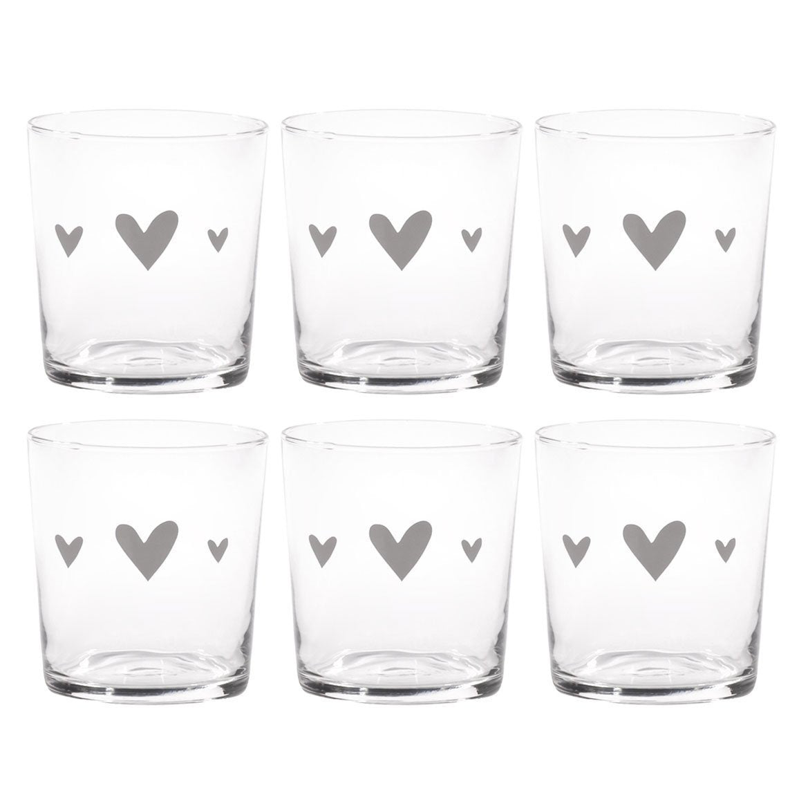 Set 6 glasses water hearts