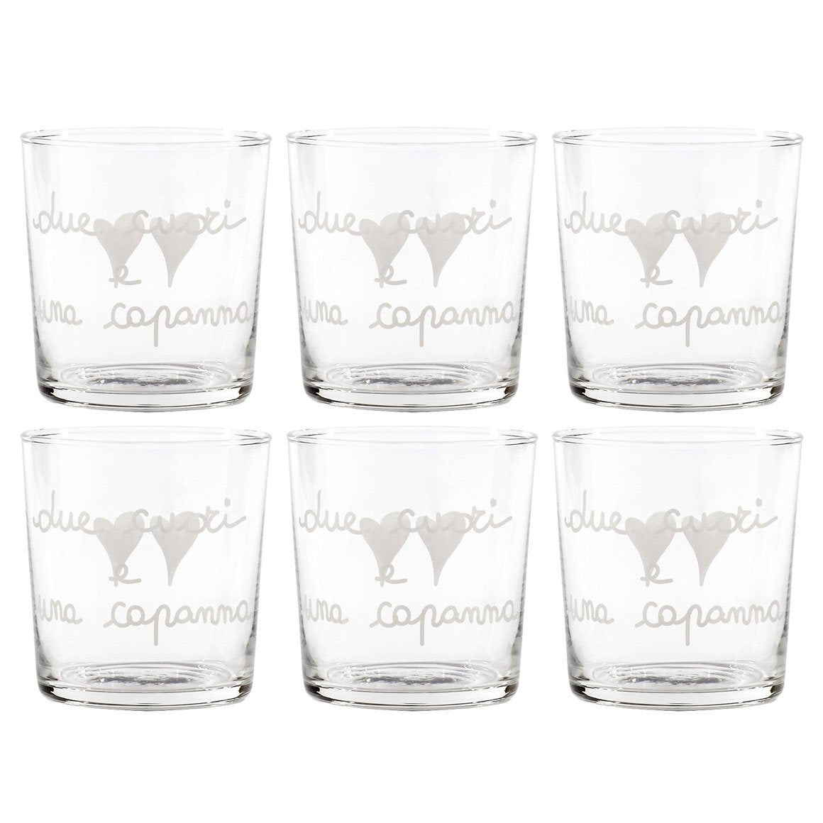 Set 6 water glasses two hearts