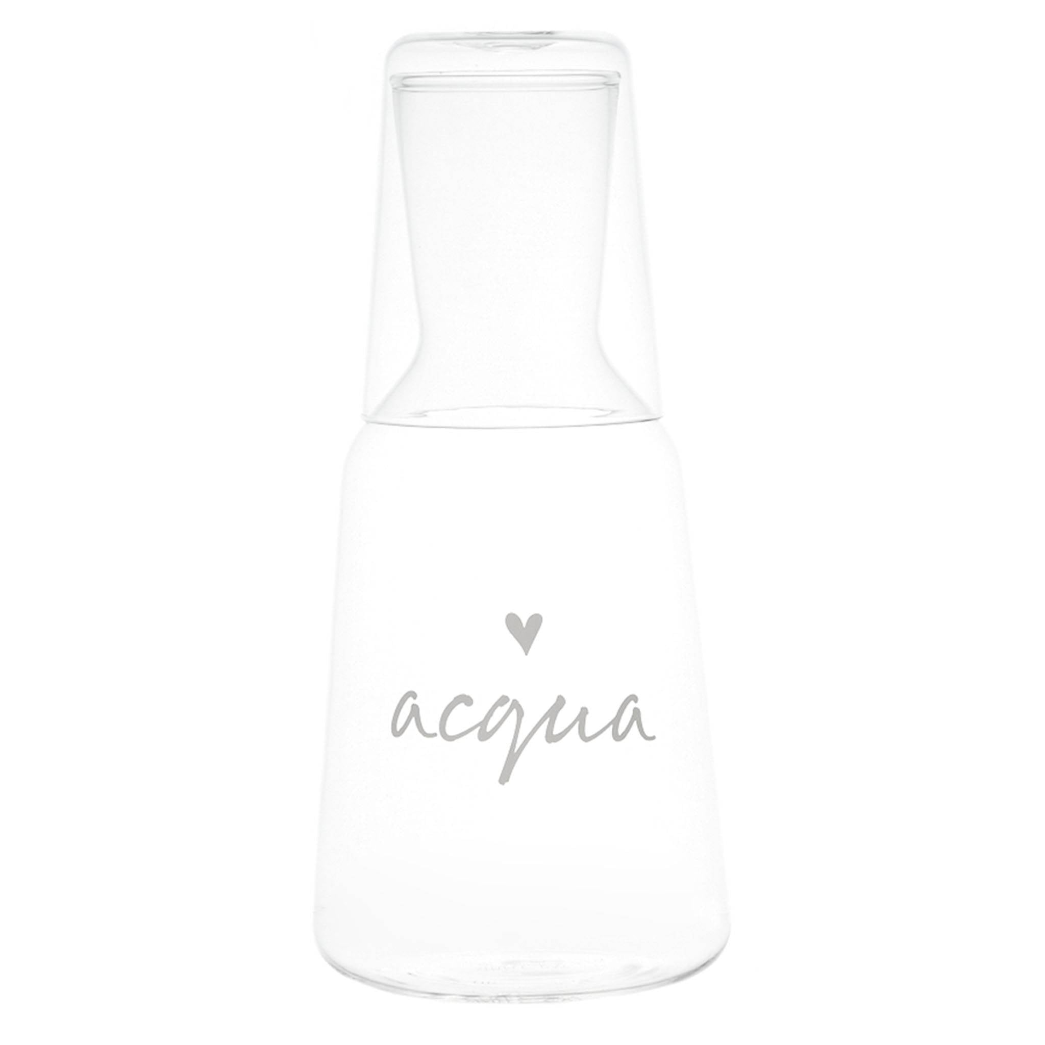 Glasflasche mit Glas und "Acqua" Dekor