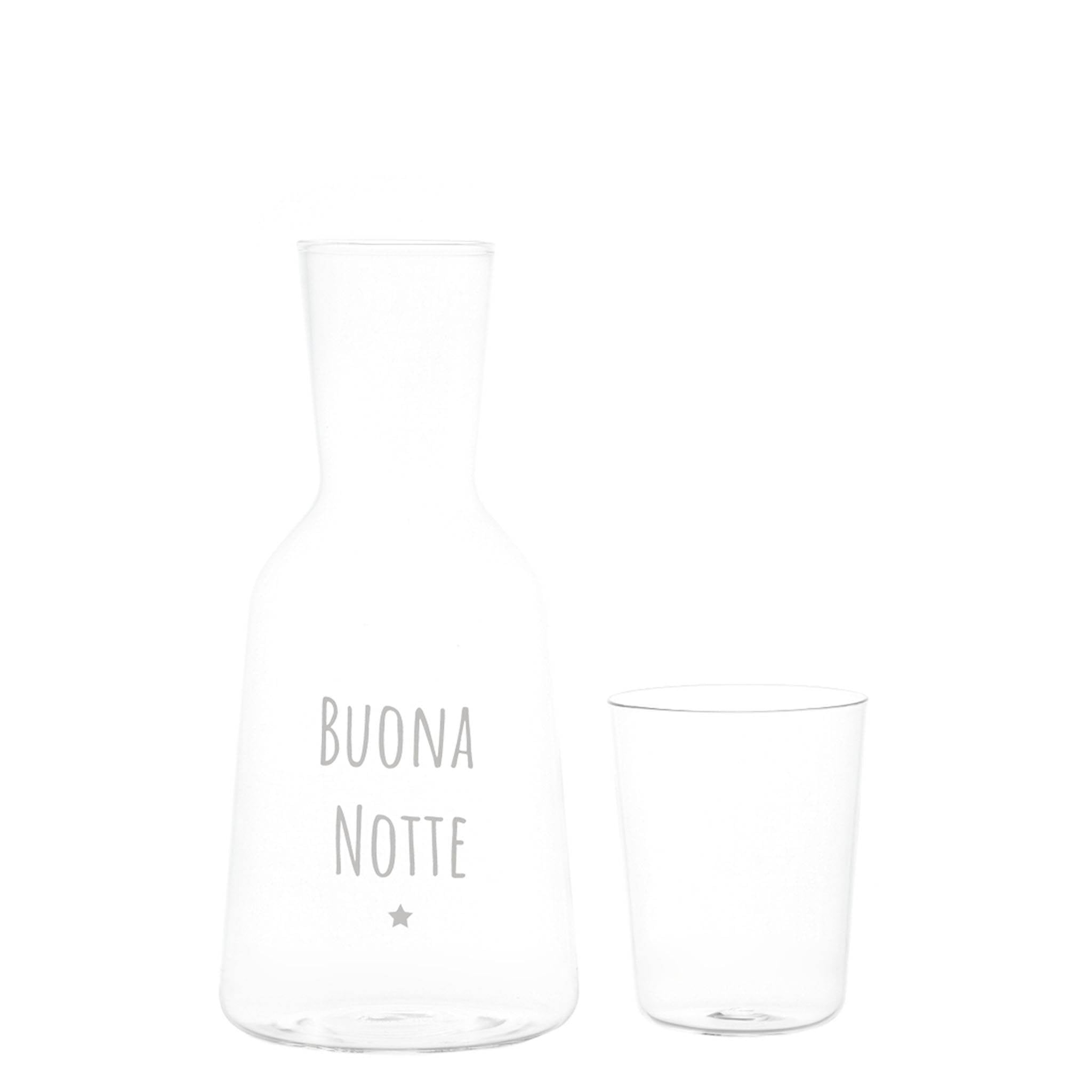Glasflasche mit Glas und "Buonanotte" Dekor
