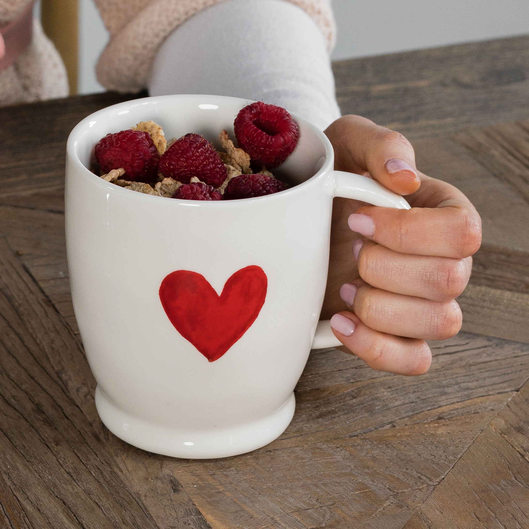 Red Heart white mug