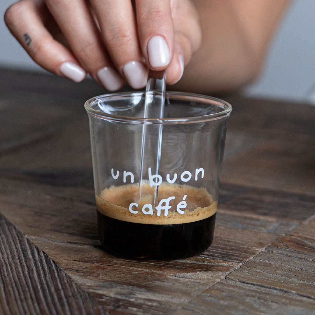 "Un Buon Caffè" Espresso Glass in White - Set of 4