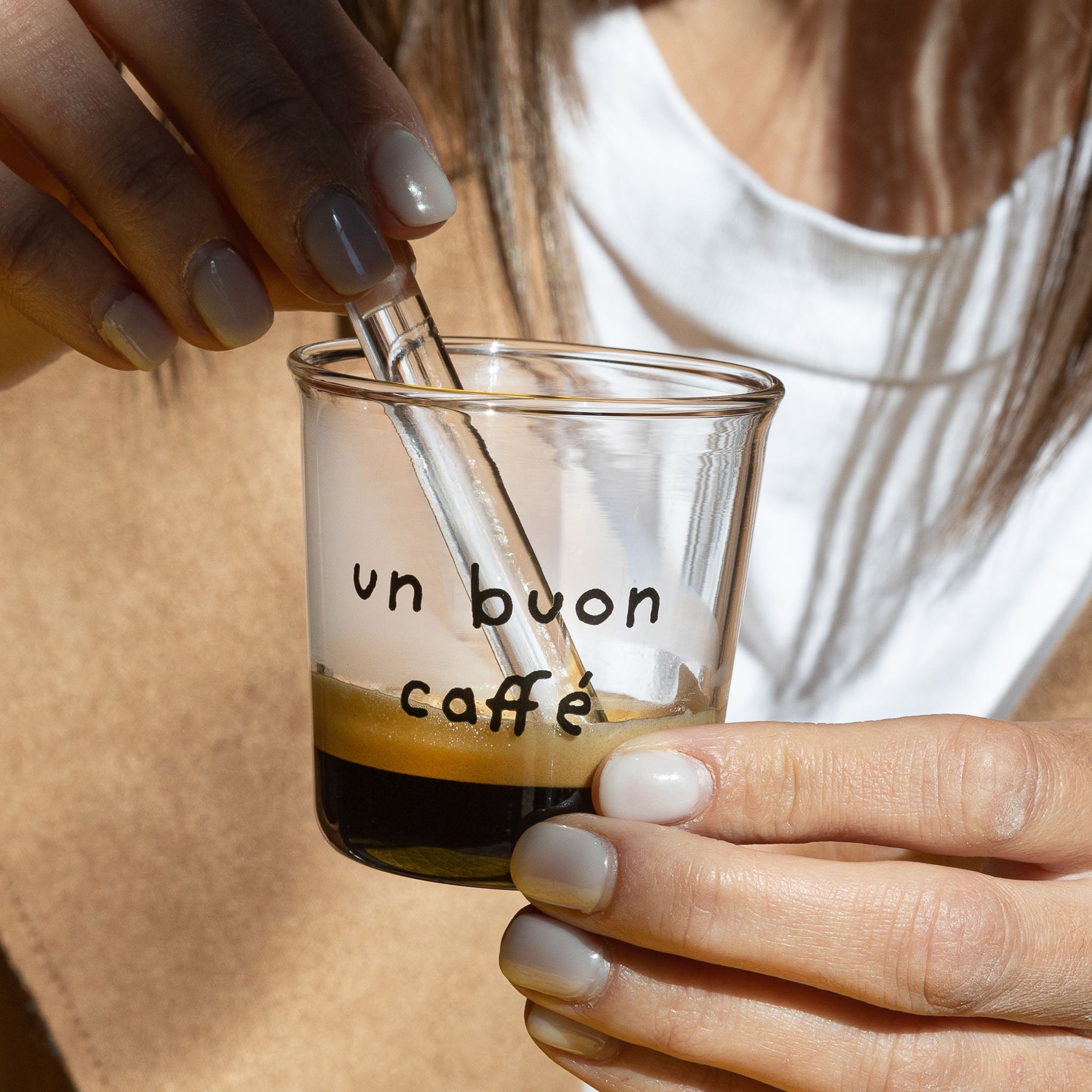 "Un Buon Caffè" Espresso Glass in Black - Set of 4