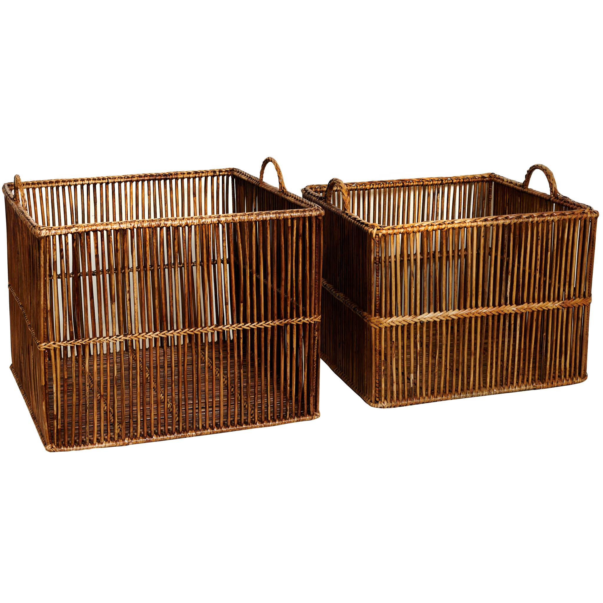 Set 2 Large Rain containers in natural rattan, dim. 55x55x50 and 50x50x45 cm
