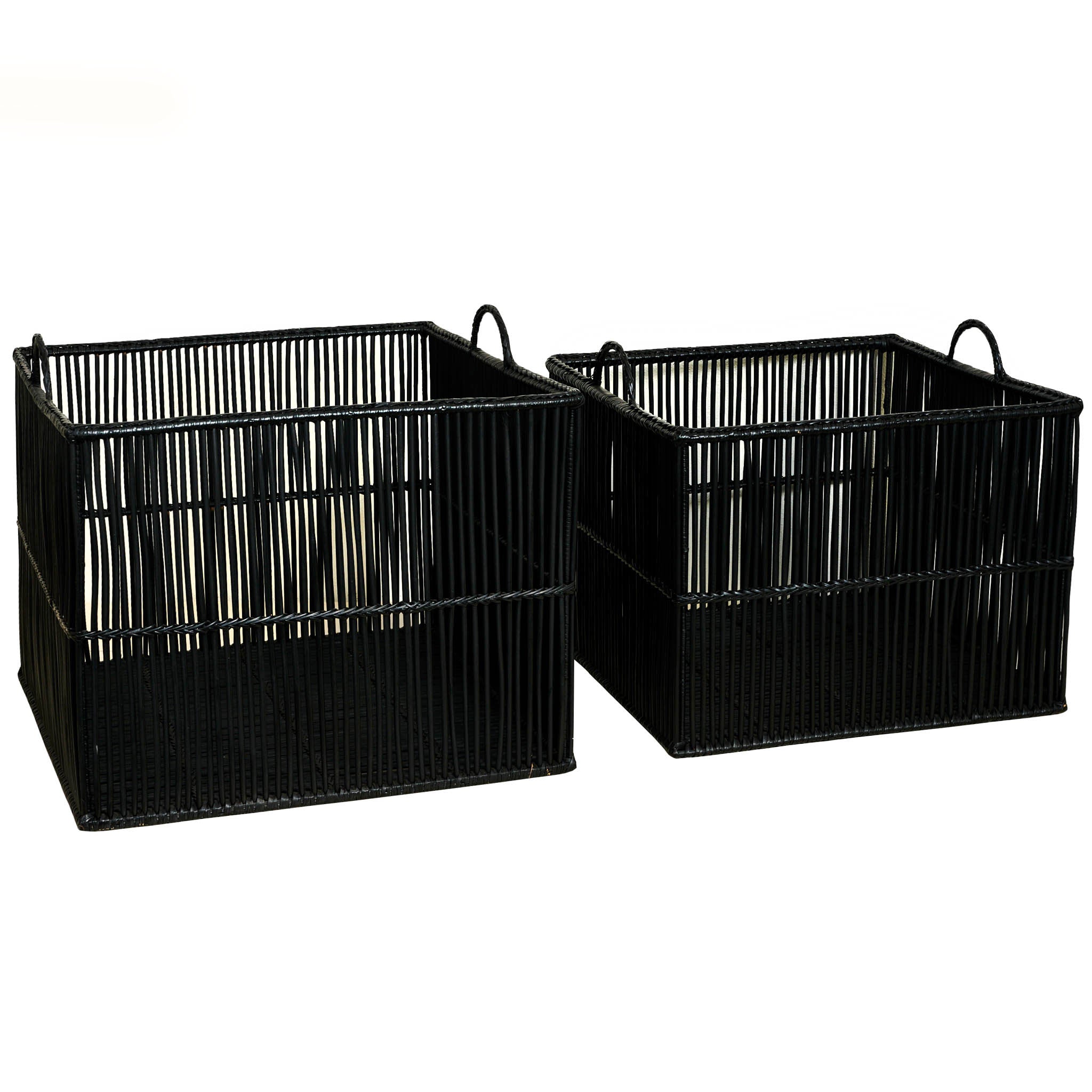 Réglez 2 grands conteneurs de pluie en rotin noir, dim. 55x55x50 et 50x50x45 cm