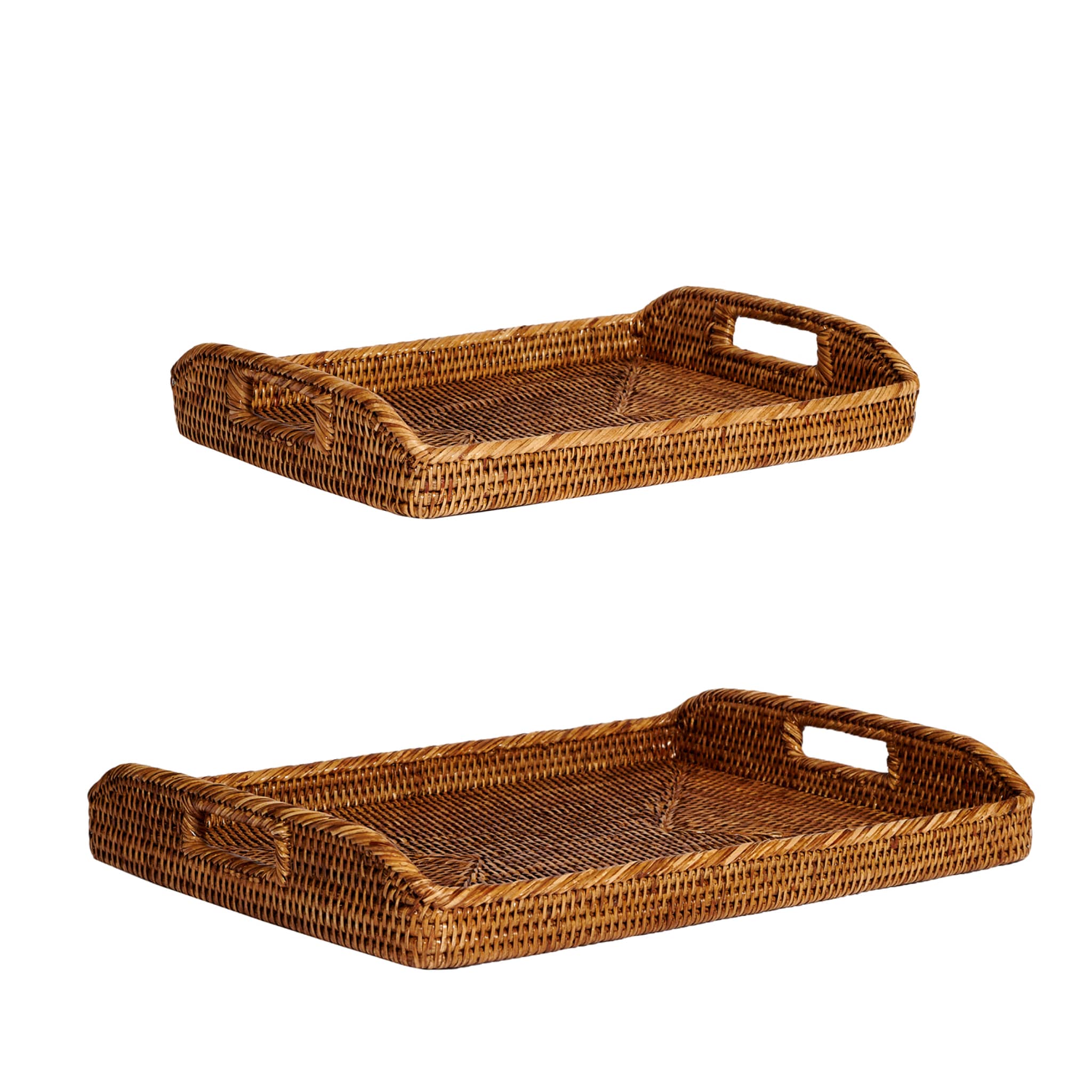 Village tray set in natural rattan, dim. 50x36 cm and 42x30 cm