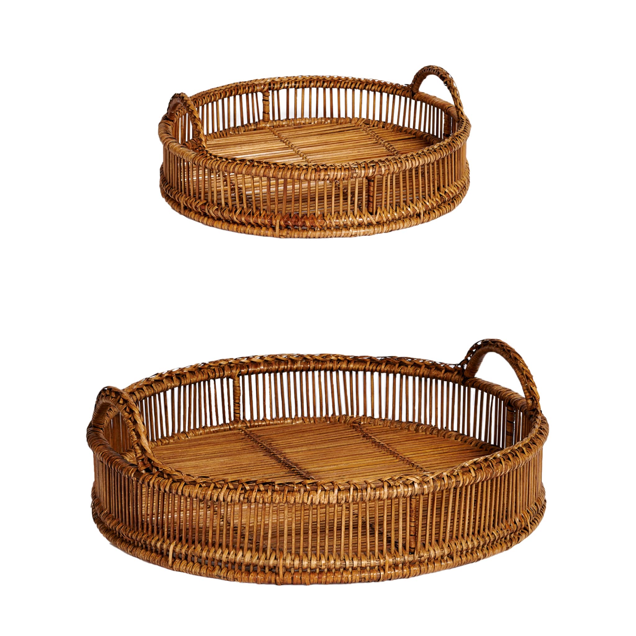 Rain round tray set in natural rattan, diam. 36 cm and 30 cm
