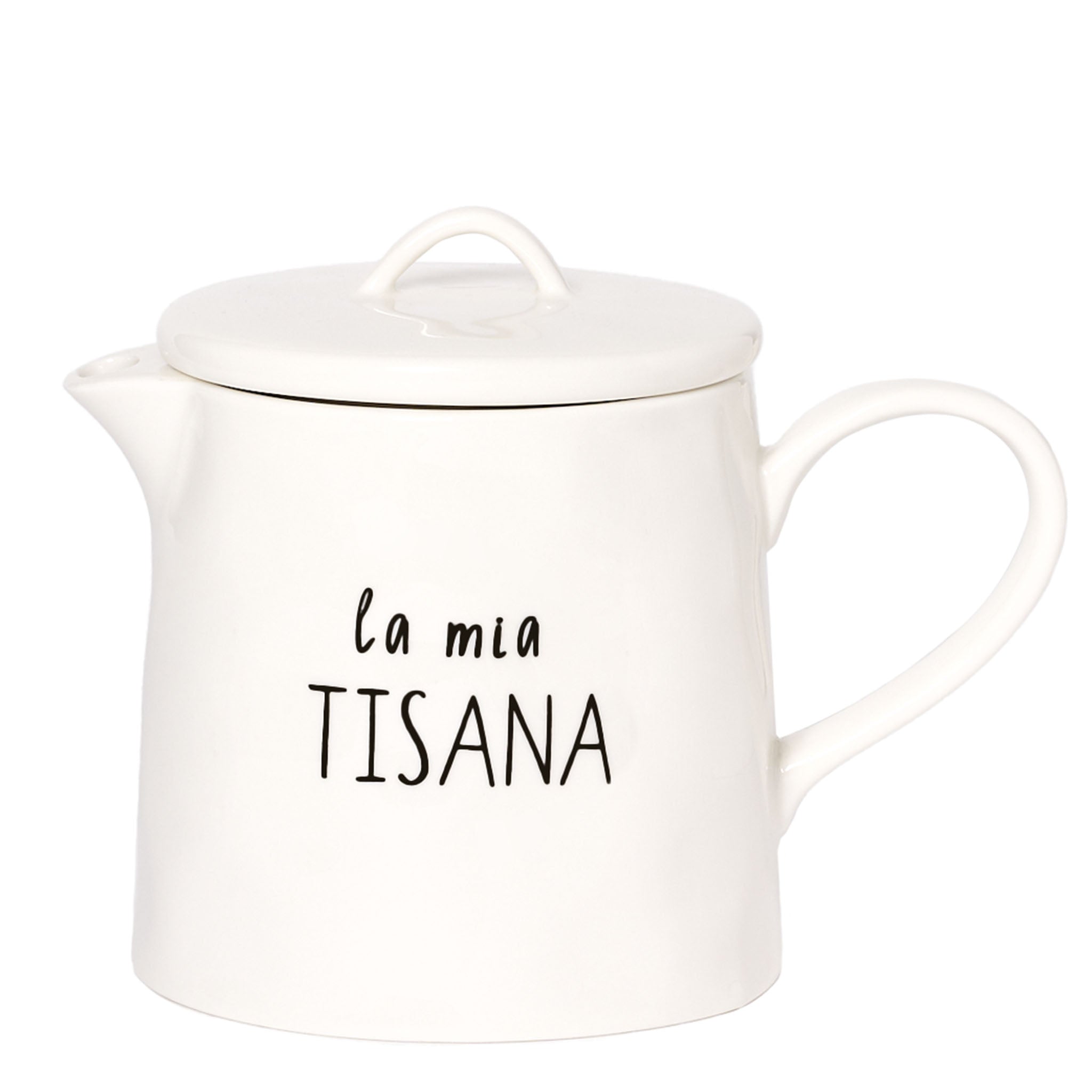 Weiße Teekanne mit "La Mia Tisana" Dekor