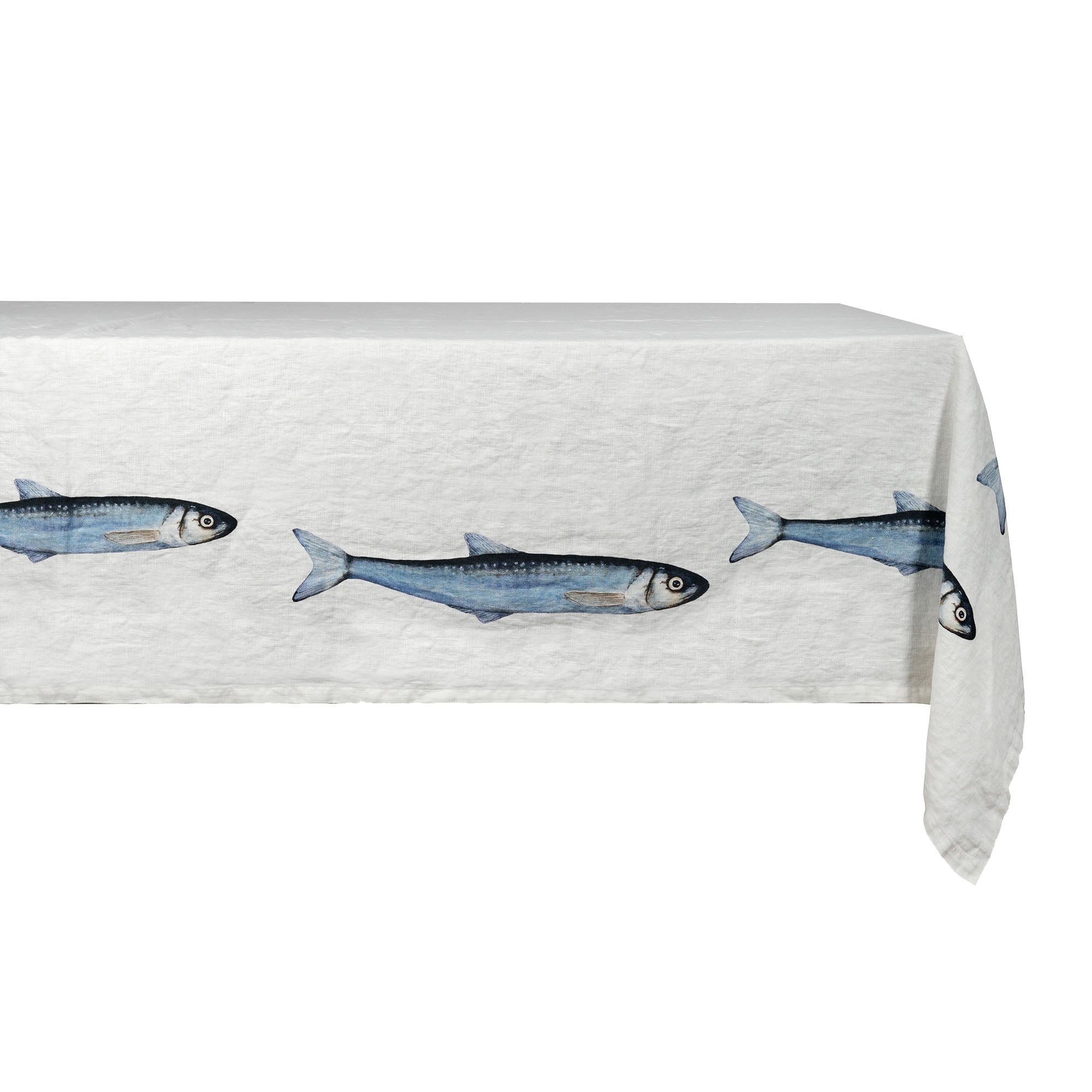 Mantel de lino blanco impresión de sardina