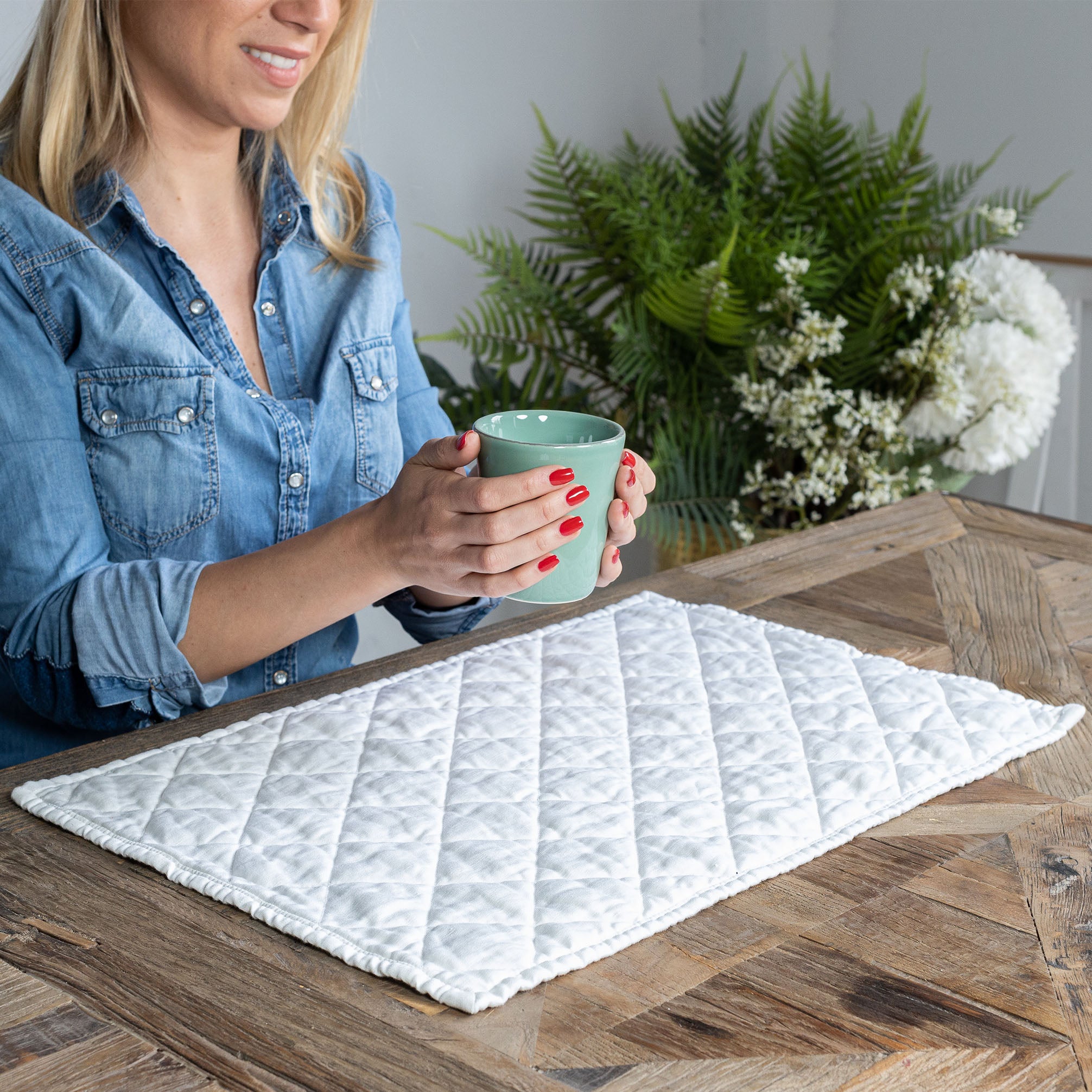 White padded rectangular tablecloth